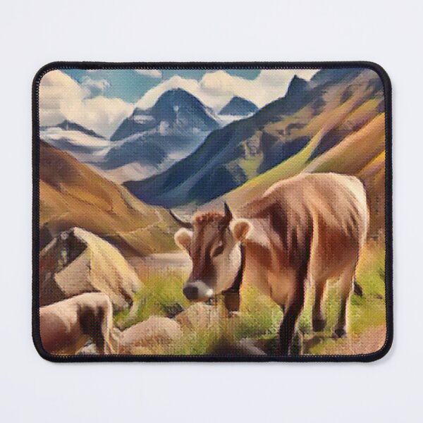 Item preview, Brown Farm Cows hiking along a mountain ridge designed and sold by FarmsteadAcers.
