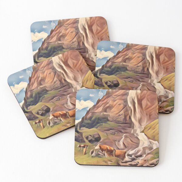 Item preview, Brown Farm cows by waterfall designed and sold by FarmsteadAcers.