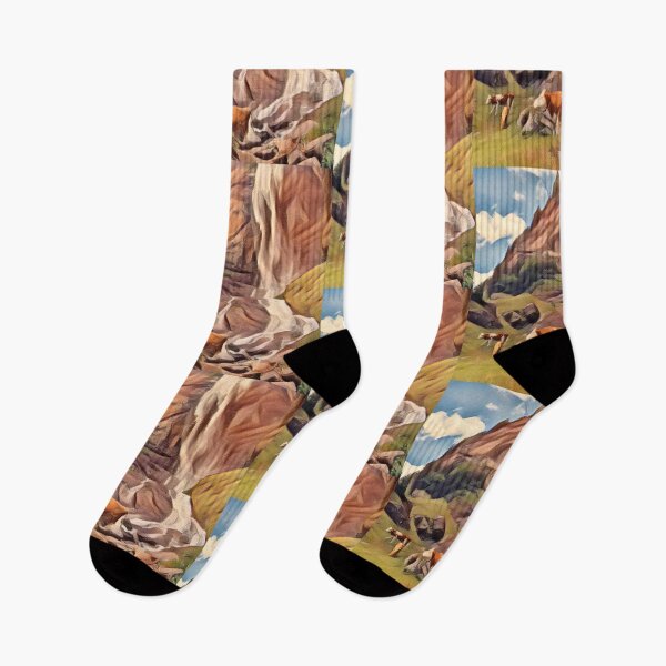Item preview, Brown Farm cows by waterfall designed and sold by FarmsteadAcers.