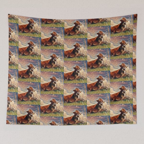 Item preview, Tired Farm Cow Resting Painting designed and sold by FarmsteadAcers.
