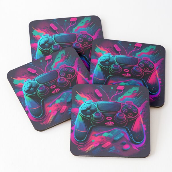 Item preview, PS5 controller in concept art with neon effect designed and sold by DreamMeArt.