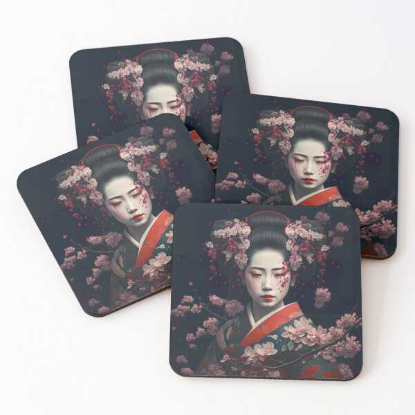 Item preview, Japanese Geisha in Kimono - Vintage Poster Wall Art with Floral Design designed and sold by Globuwear.