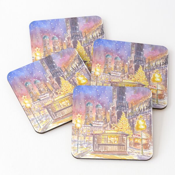 Item preview, Snowy Munich Winter Scene - Romantic Marienplatz XMAS Market designed and sold by artshop77.