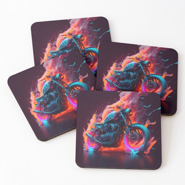 Item preview, Neon fire motorcycle painting designed and sold by DreamMeArt.