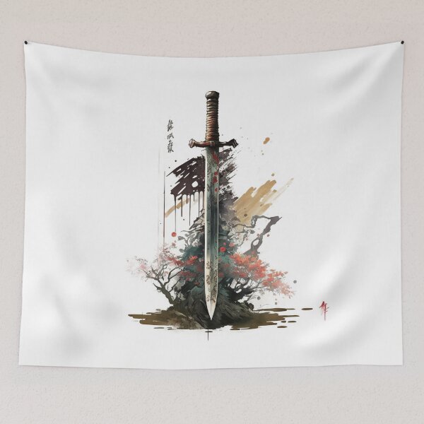 Item preview, legendary asian sword oil paint style designed and sold by Sintivastore.