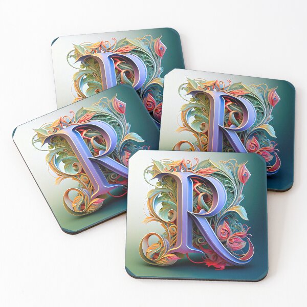 Item preview, Art Font Letter R: Art Nouveau Style, Unique and Colorful, Green Blue Background designed and sold by factory88.
