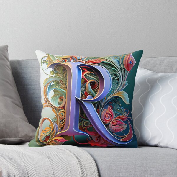 Item preview, Art Font Letter R: Art Nouveau Style, Unique and Colorful, Green Blue Background designed and sold by factory88.