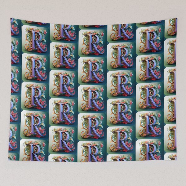 Item preview, Art Font Letter R: Art Nouveau Style, Unique and Colorful, Green Blue Background designed and sold by factory88.