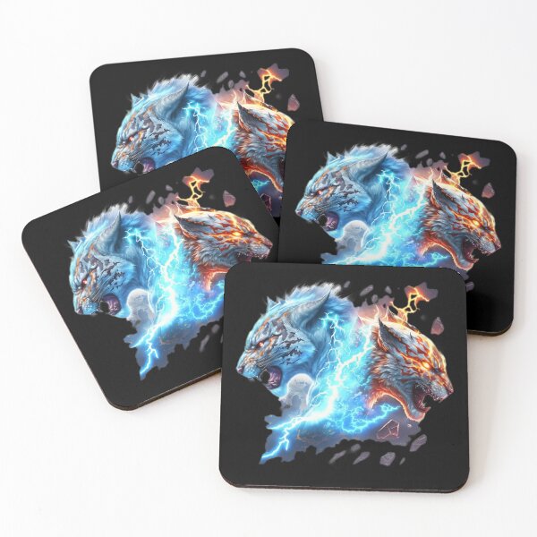 Item preview, Elemental lightning tigers fire and ice battle designed and sold by Fantasy Dream.