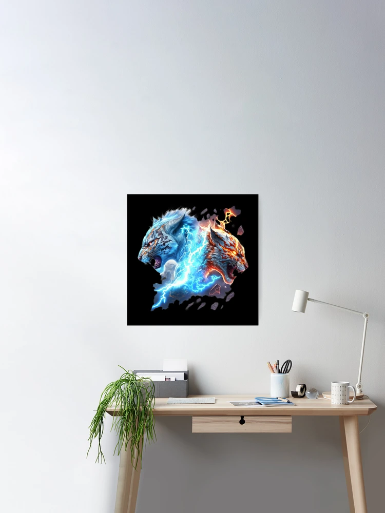 Elemental lightning tigers fire and ice battle Poster for Sale by