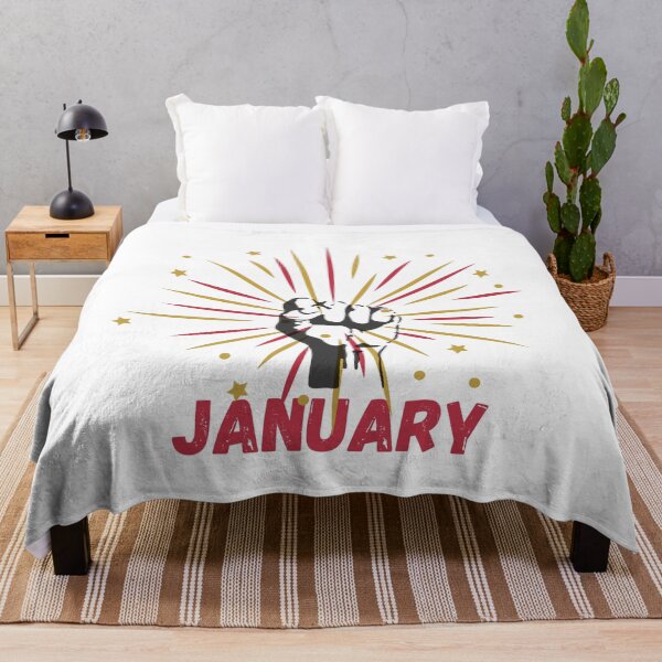Item preview, Great Things Begin in January. Make it Happen! Inspirational starburst and raised fist design designed and sold by Lost-World-Shop.