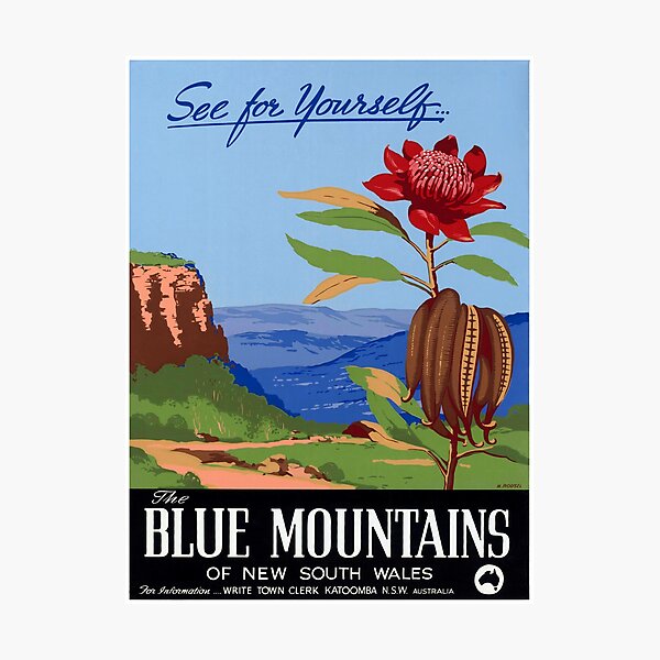 Australia Blue Mountains Restored Vintage Poster Photographic Print