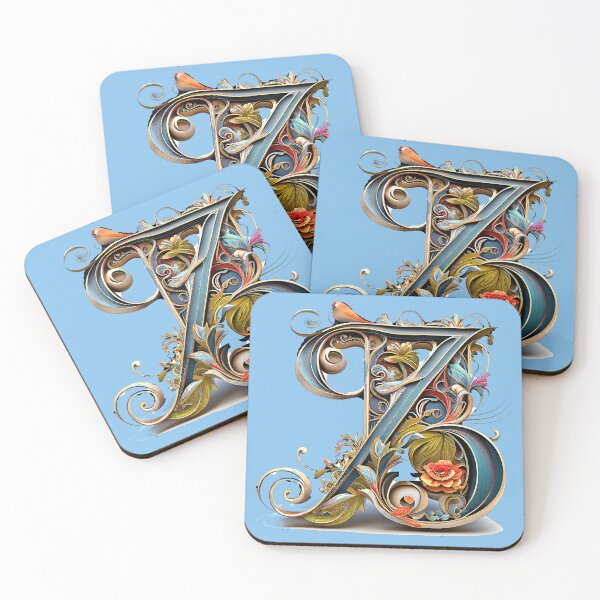 Item preview, Art Font Letter Z: Art Nouveau Style, Unique and Colorful, Sky Blue Background designed and sold by factory88.