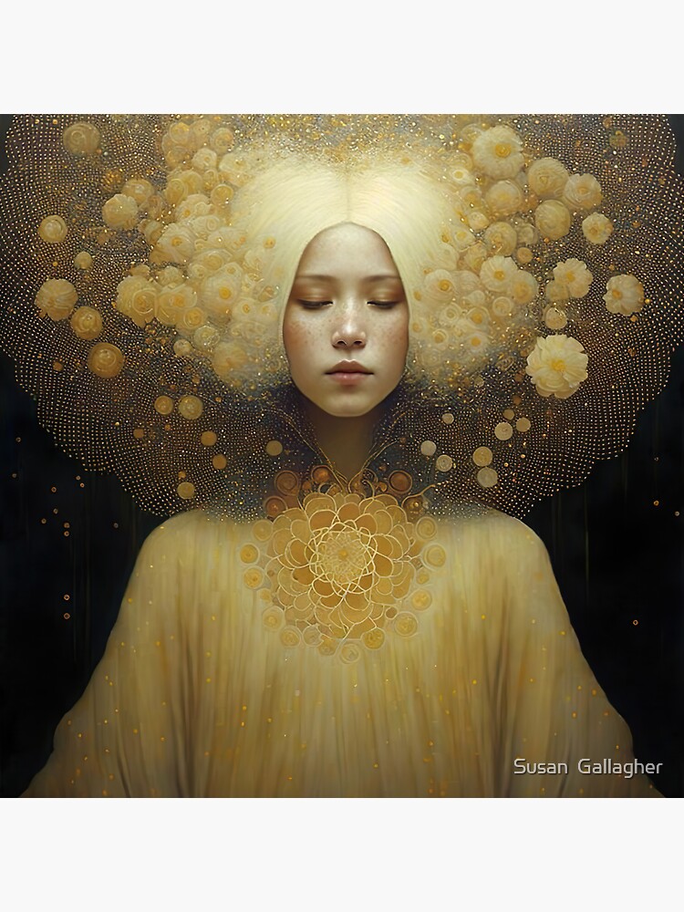 "Spiritual Awakening blond girl with flowers in her Hair " Sticker for