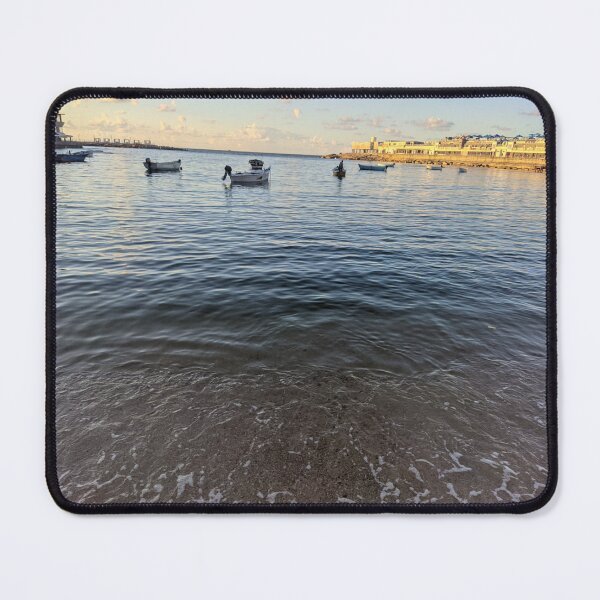 Item preview, Alexandria Egypt beach, sunset warm photo with standing boats  designed and sold by Basma Store.