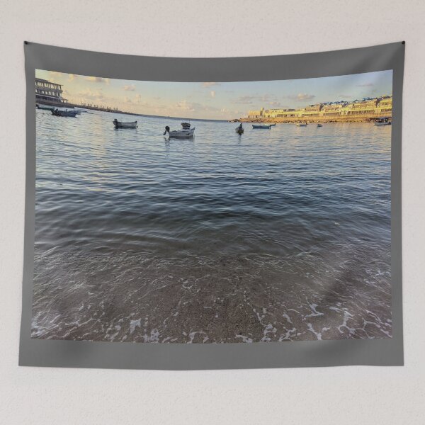 Item preview, Alexandria Egypt beach, sunset warm photo with standing boats  designed and sold by Basma Store.