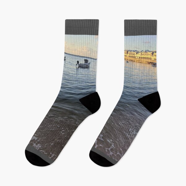 Item preview, Alexandria Egypt beach, sunset warm photo with standing boats  designed and sold by Basma Store.