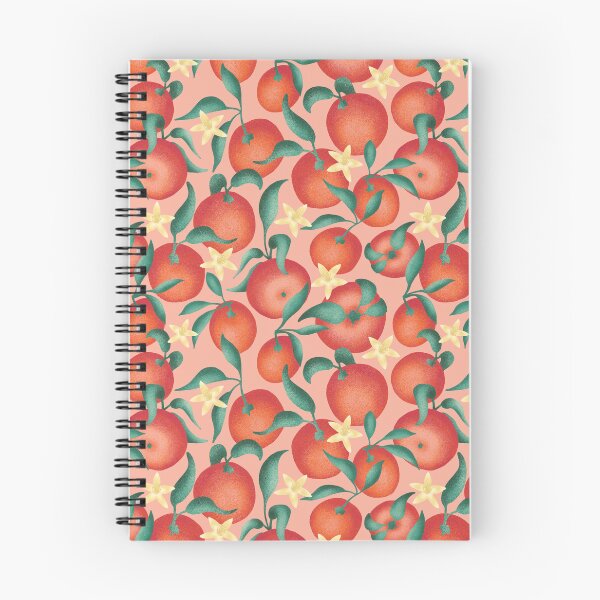 Aperçu de l'œuvre Oranges avec feuilles et fleurs sur fond rose créée et vendue par Printables Passions.