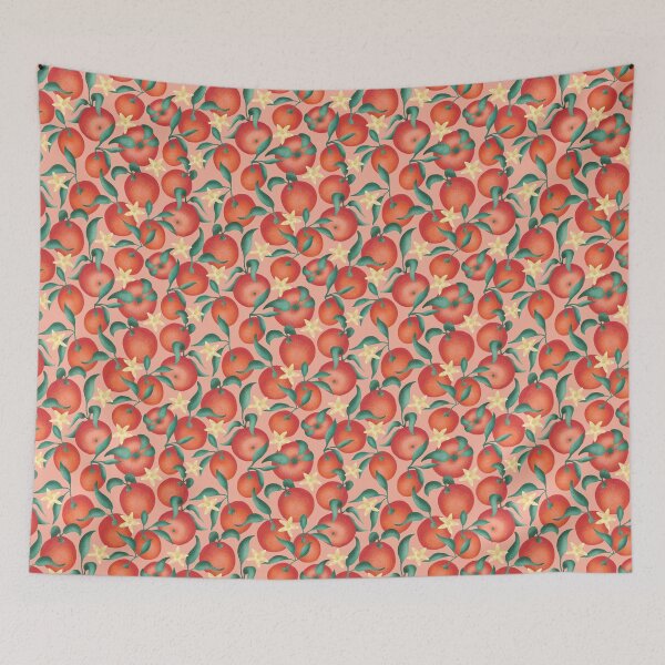 Item preview, Oranges with leaves and flowers on pink background designed and sold by Printables Passions.