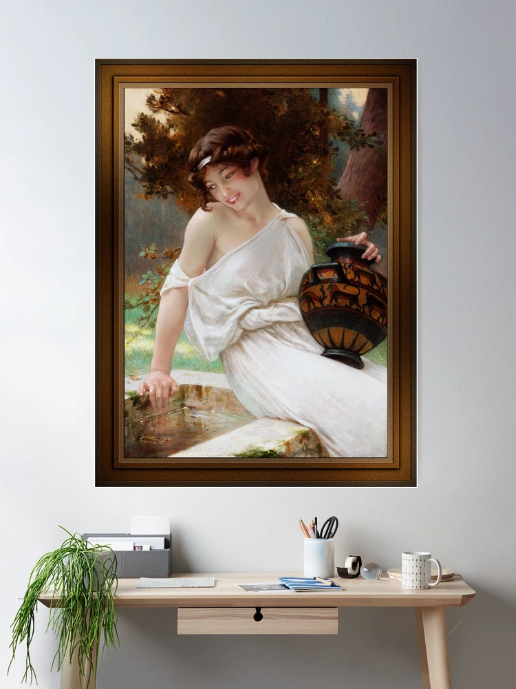 At The Fountain" by French Painter Guillaume Seignac (1870 - 1924) Wall Decor Poster Art Print