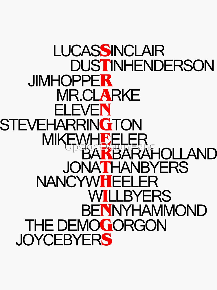 "List of Characters - Stranger Things" Sticker by UpsideDownFans