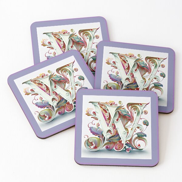 Item preview, Art Font Letter W: Art Nouveau Style, Unique and Colorful, White and Purple Background designed and sold by factory88.