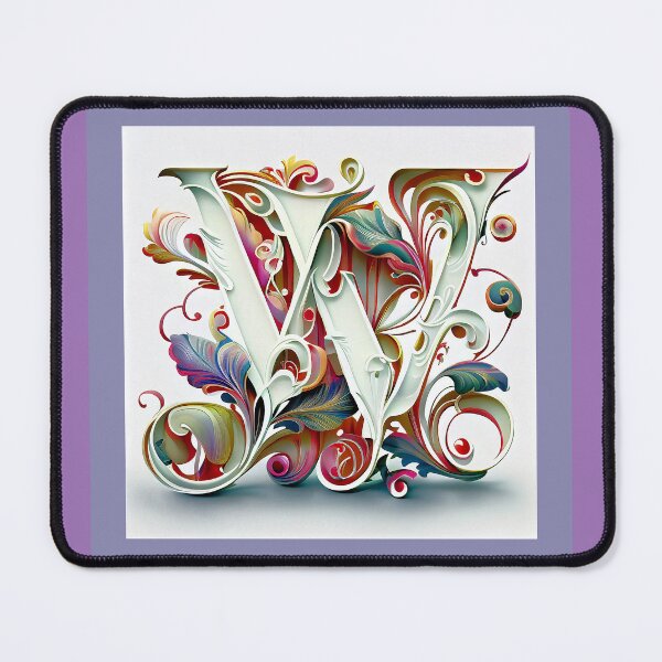 Item preview, Art Font Letter W: Art Nouveau Style, Unique and Colorful, White and Purple Background designed and sold by factory88.