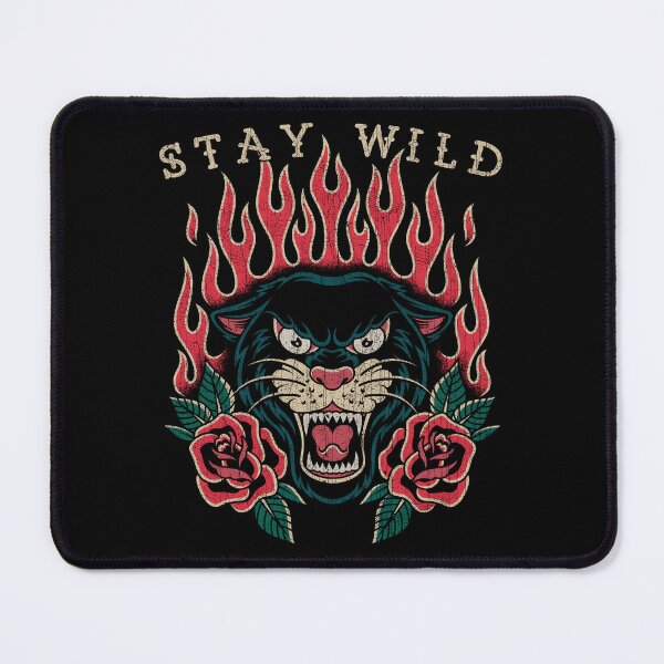 Item preview, Stay Wild! Traditional Panther, Flames, Roses Tattoo, Old School Tattoo designed and sold by Proverbial Wisdom Design.