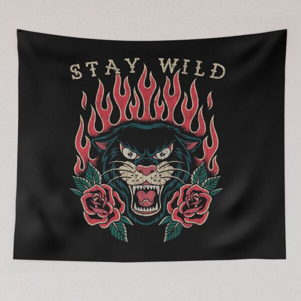 Item preview, Stay Wild! Traditional Panther, Flames, Roses Tattoo, Old School Tattoo designed and sold by Proverbial Wisdom Design.