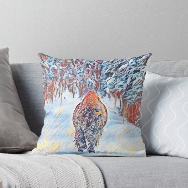 Aperçu de l'œuvre Tableau chemin forestier enneigé bison créée et vendue par UnlockingDesign.