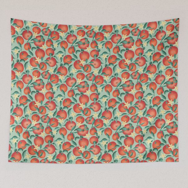 Item preview, Oranges with leaves and flowers on mint green background designed and sold by Printables Passions.
