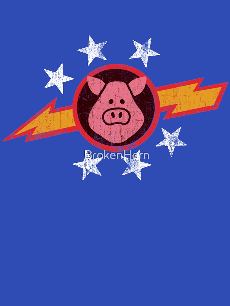Aperçu 7 sur 7. T-shirt classique avec l'œuvre Cochons Vintage dans l'espace créée et vendue par BrokenHorn.