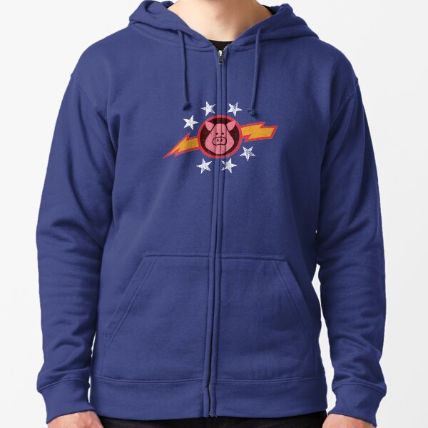 Cerdos vintage en el espacio Sudadera con capucha y cremallera