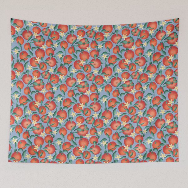 Item preview, Oranges with leaves and flowers  - blue background designed and sold by Printables Passions.