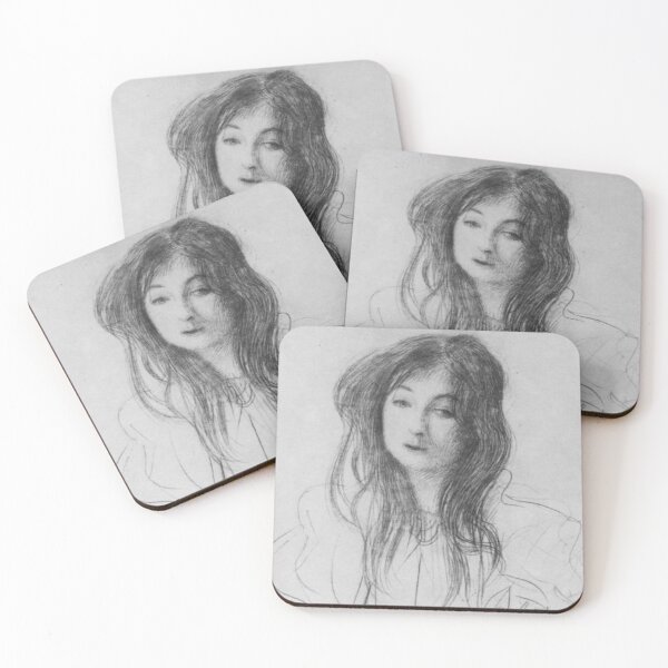 Item preview, Gustav Klimt Sketch Girl with Long Dark Hair Charcoal Drawing designed and sold by kattakitty.