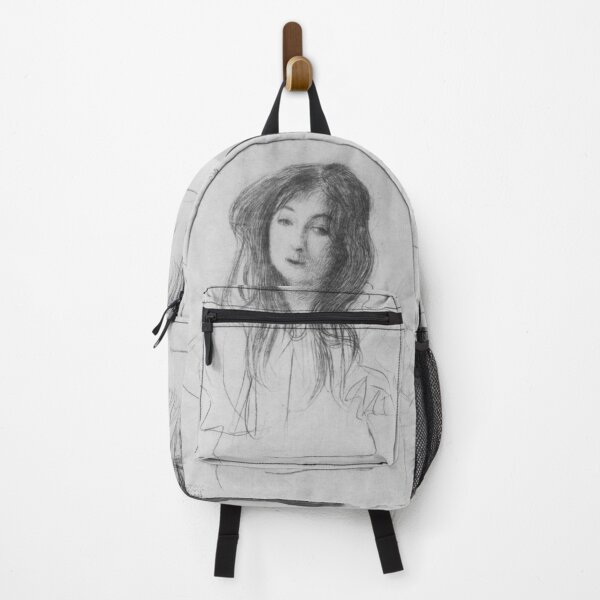 Item preview, Gustav Klimt Sketch Girl with Long Dark Hair Charcoal Drawing designed and sold by kattakitty.