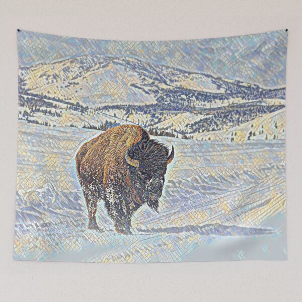 Item preview, Buffalo animal with mountains in the background designed and sold by UnlockingDesign.