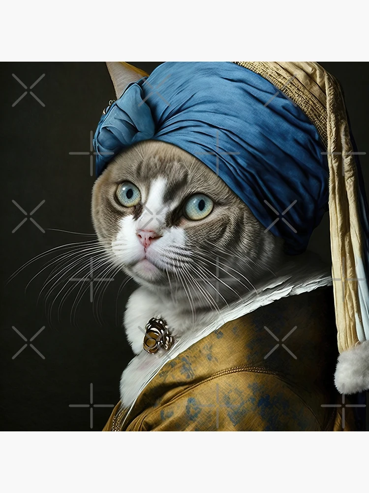 Johannes Vermeer cat with a pearl earring Pillow for Sale by Remco Kouw