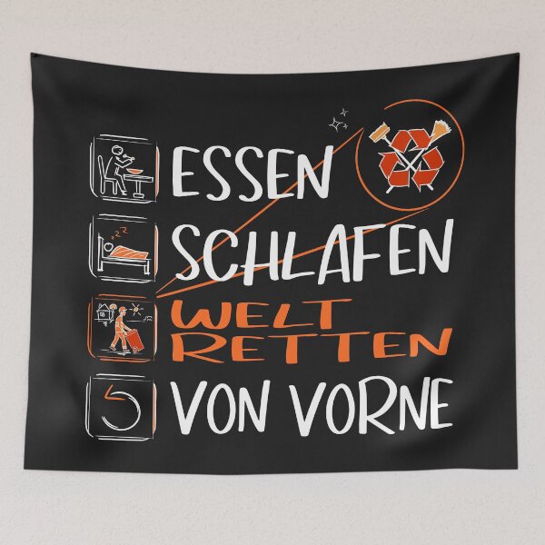 Item preview, "Super Müllmann". Essen, Schlafen, Welt retten, von Vorne. designed and sold by silentcolors.