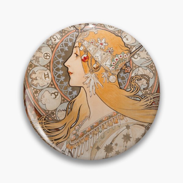 Item preview, Alphonse Mucha La Plume with Marbled Paper border designed and sold by Jessica Goulty.