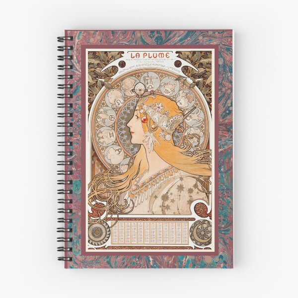 Item preview, Alphonse Mucha La Plume with Marbled Paper border designed and sold by Jessica Goulty.