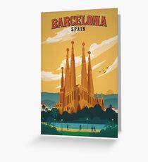 Barcelona Spain Retro Poster Greeting Card