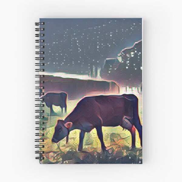 Item preview, Farm Cows grazing the pasture at night time painting designed and sold by FarmsteadAcers.