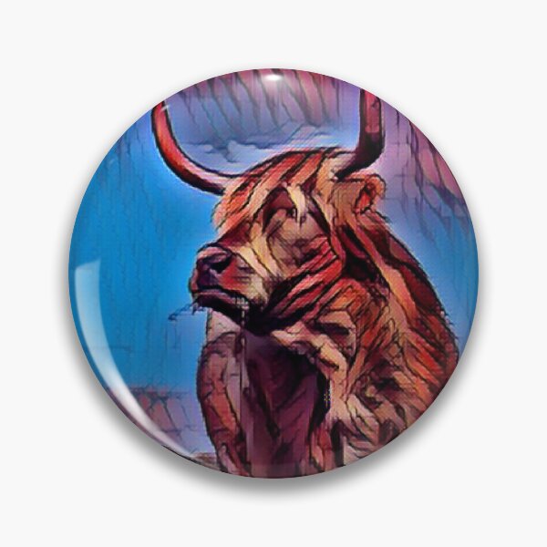 Item preview, Blue and Red Highland Cow Longhorn Artwork designed and sold by FarmsteadAcers.