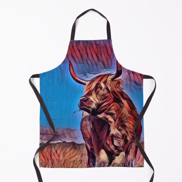 Item preview, Blue and Red Highland Cow Longhorn Artwork designed and sold by FarmsteadAcers.
