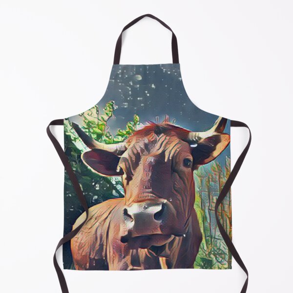 Artikelvorschau, Nahaufnahme eines Kunstwerks Curious Brown Farm Cow entworfen und verkauft von FarmsteadAcers.