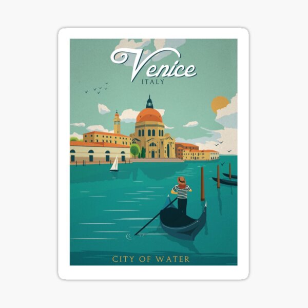 Venice Italy City of Water Retro Poster Sticker