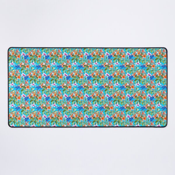 Artikelvorschau, vibrierendes buntes tropisches Blumenmustertapetenaquarell auf cyan-blauem Hintergrund entworfen und verkauft von sanerevolution.