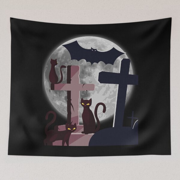 Item preview, Fun Creepy Gothic Graveyard With Cats and Bat designed and sold by Rockstorr.