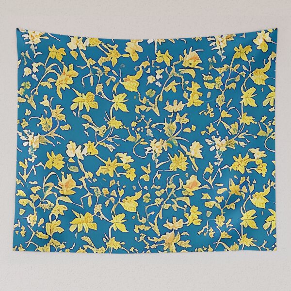 Item preview, Various Yellow Flower Van Gogh Style Pattern with Blue Background designed and sold by sunflowerlight.